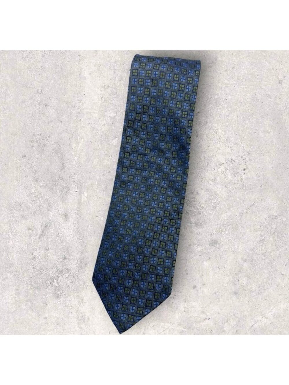 MASSIMO BIZZOCCHI Silk Tie ITALY XL Blue Green Geometric W:3.7" EUC